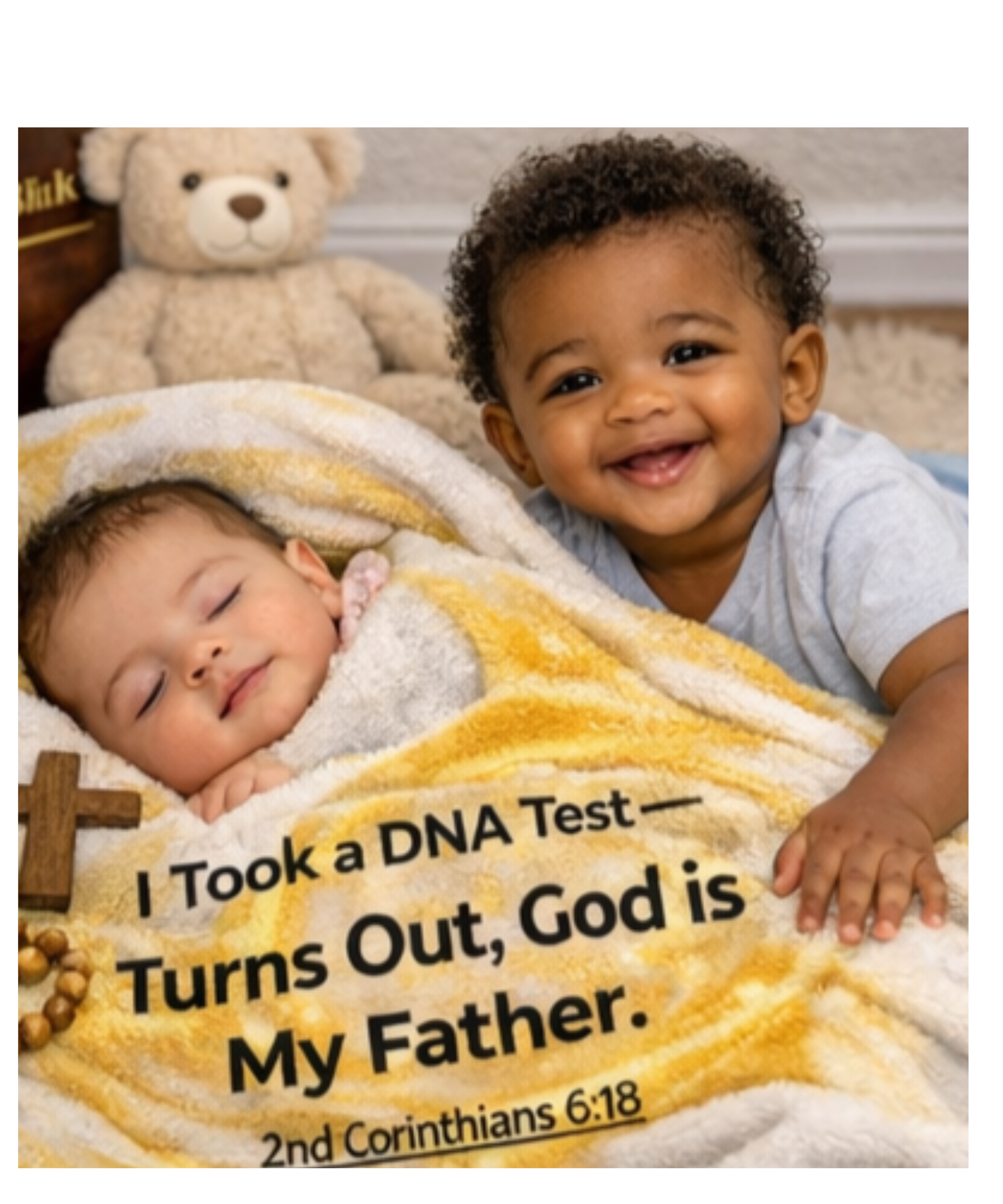 Christian Baby Blanket — "I Took a DNA Test: God Is My Father" Fleece Throw (2 Corinthians 6:18)