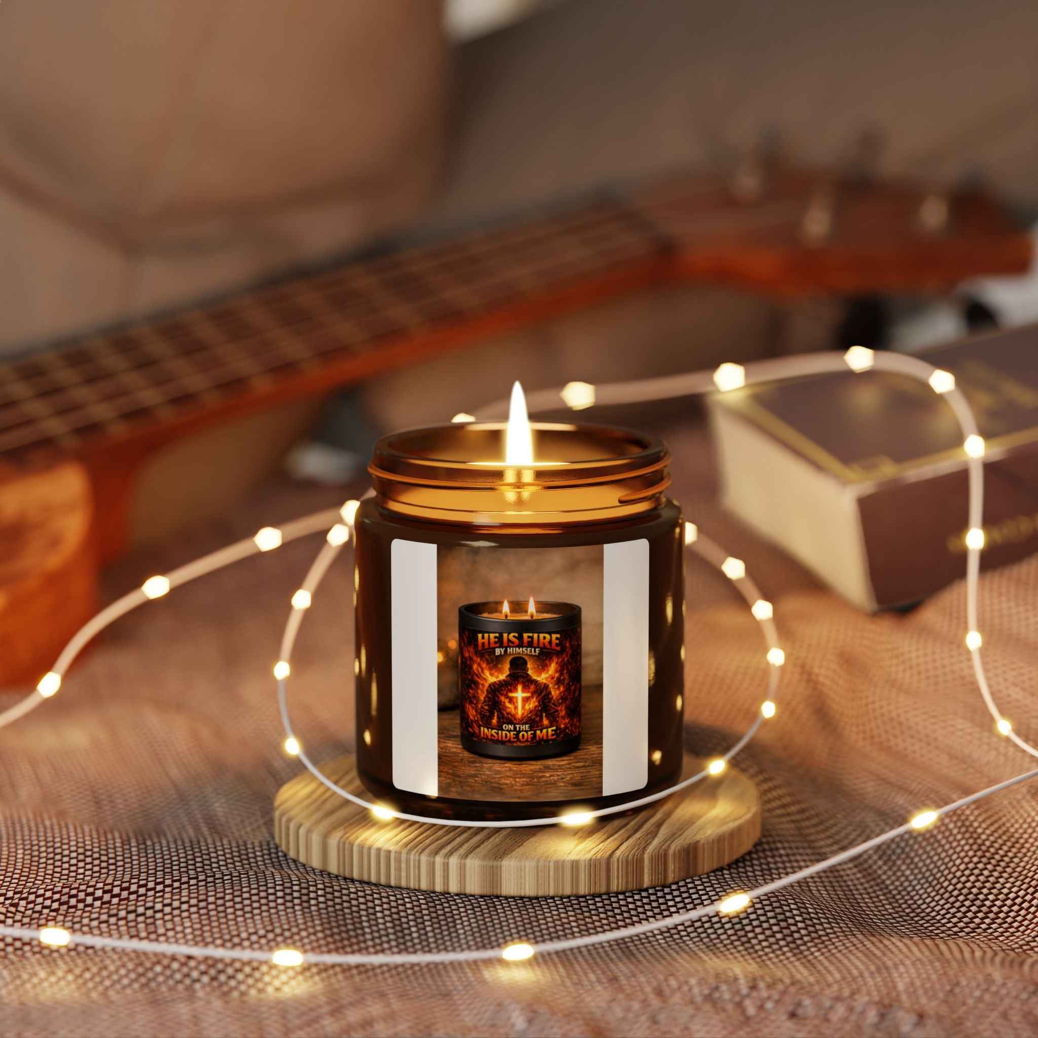 Soy Candle — "He Is Fire" Amber Jar Scented Candle (Multi-Size)