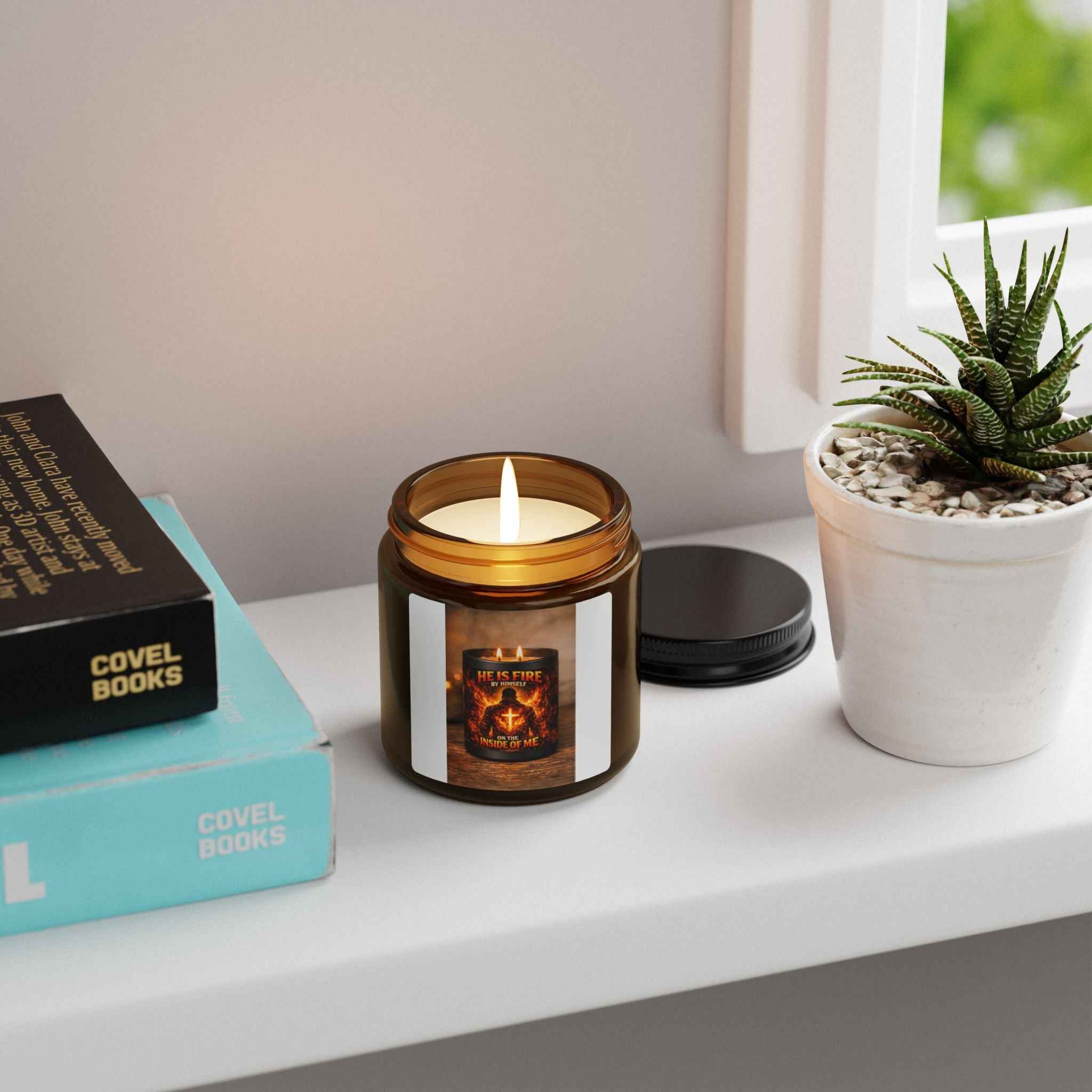 Soy Candle — "He Is Fire" Amber Jar Scented Candle (Multi-Size)
